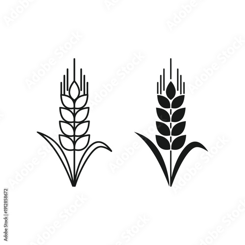 Black and white illustration of two wheat sheaves standing side by side