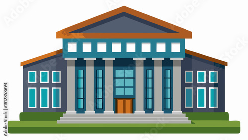 A grand neoclassical building with symmetrical architecture and columns Vector