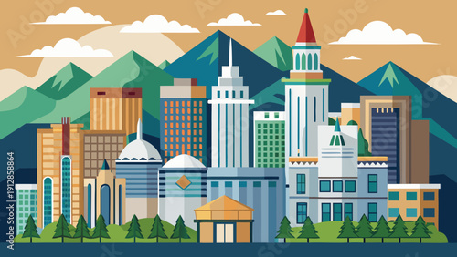 Vibrant futuristic cityscape with diverse architectural landmarks under a clear sky Vector