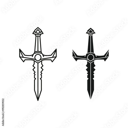 Detailed illustration of two intricately designed fantasy daggers with ornate guards and crossguards