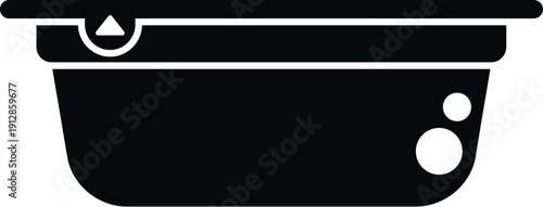 Black silhouette of a plastic food container, ideal for storage or takeaway