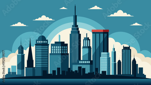 Modern cityscape with futuristic skyscrapers and clear blue skies Vector
