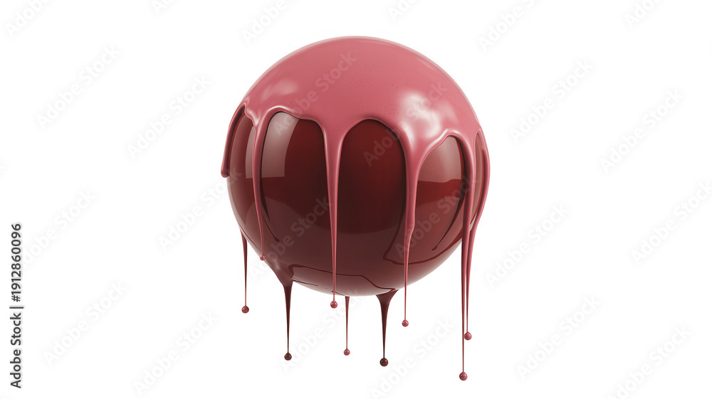 Red sphere with dripping liquid glossy isolated on a transparent background