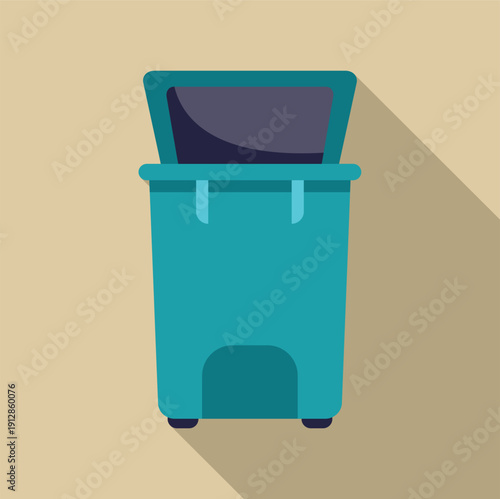 Green outdoor waste container with an open lid, recycling and garbage icon