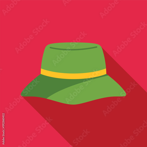 Green bucket hat with a yellow band in a modern flat design illustration for clothing concepts