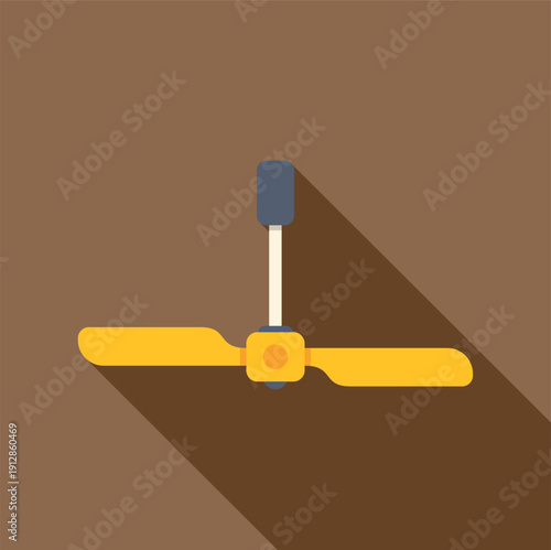 Yellow ceiling fan with long shadow on brown background representing household appliance
