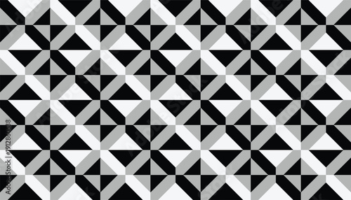 Tableau sur toile Seamless geometric pattern featuring a faceted diamond lattice in black, white, and grey