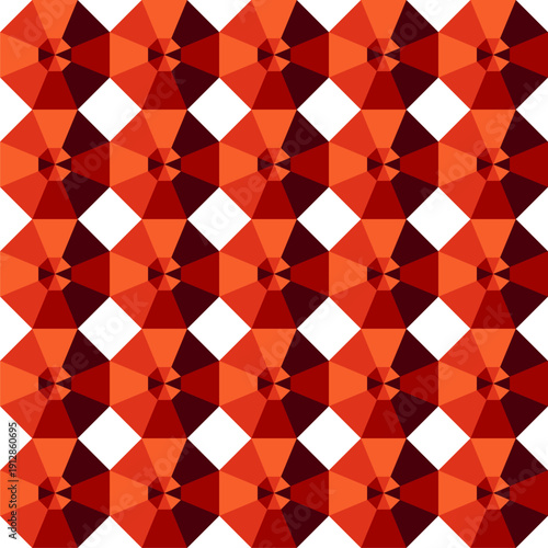 Seamless geometric pattern of octagonal faceted crystal shapes top view in red