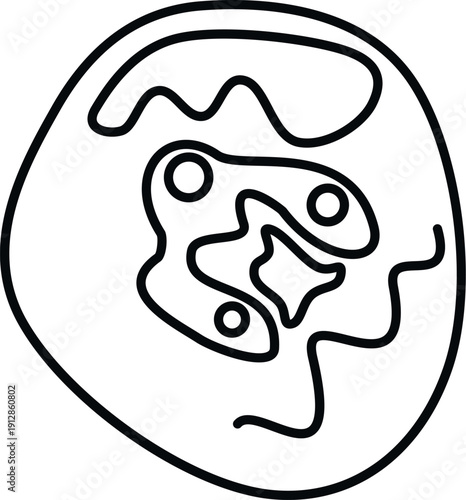 Amoeba cell biology line art with abstract organism on white background