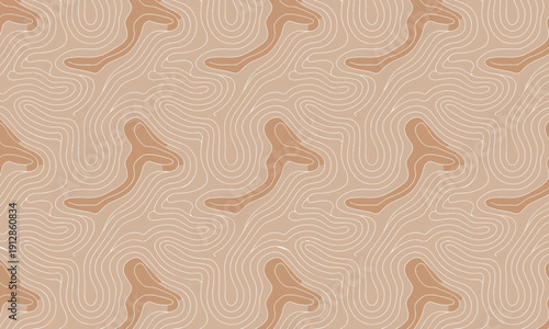 Seamless abstract warm coffee color wavy line vector pattern with organic topographic contour texture