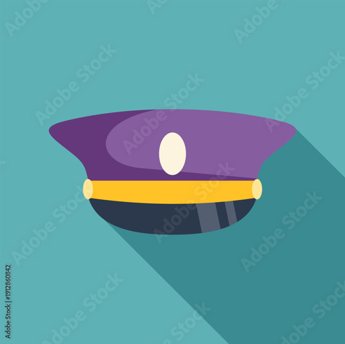 Military or flight captain uniform cap with round badge and visor in flat design