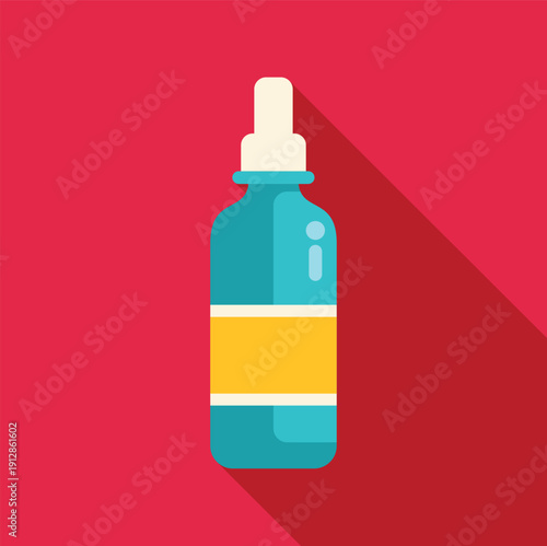 Dropper bottle illustration featuring flat design on a red background
