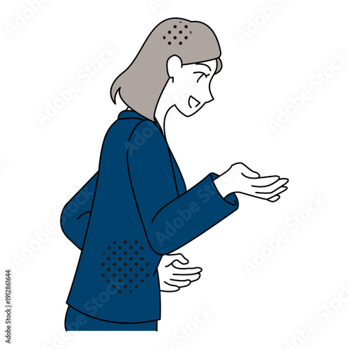 話しながら説明するビジネスウーマン横向きイラスト