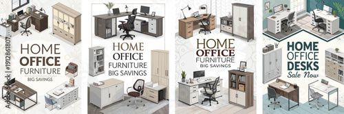 Stylish home office furniture featuring modern desks and storage solutions.