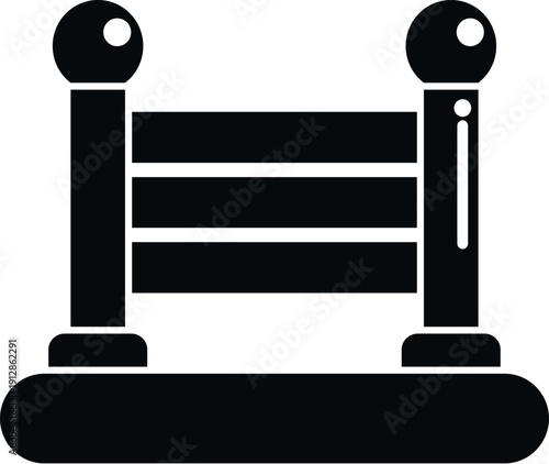 Temporary portable fence barrier in a black and white vector silhouette