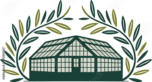 Greenhouse Logo with Laurel Wreath and Greek Text