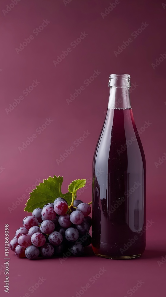 Fototapeta premium Generative AI Bottled Grape Juice with Fresh Fruit and Mint indicating freshness and natural