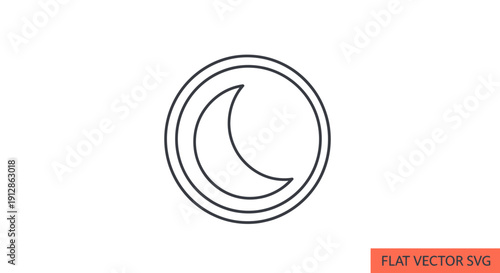 Crescent Moon Icon, Night Sky Symbol, Simple Outline Design