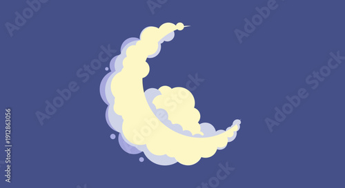 Crescent Moon Shapely Clouds Night Sky Illustration