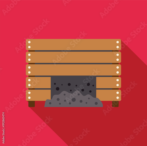 Wooden compost bin processing organic material into rich planting soil, flat icon