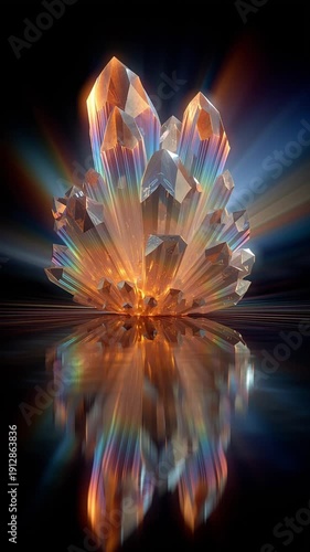 Glowing Crystal Cluster With Prismatic Light Refraction. Optical Prism, Spectrum Glow, Geology Texture.