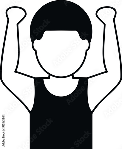 Man without a face flexing arm muscles, indicating strength and power