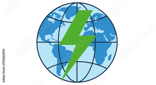 Global Green Energy Concept: Planet Earth with Green Lightning Bolt