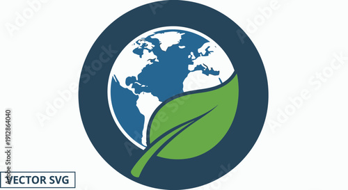 Globe Earth Icon with Green Leaf Symbol for Eco-Friendly and Sustainability Concepts