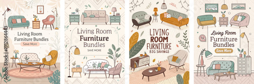 Stylish living room furniture bundles featuring modern designs and vibrant colors.