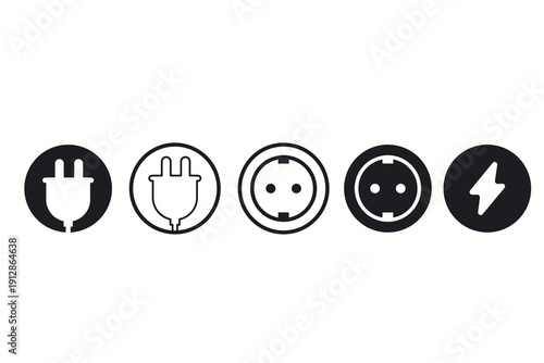 Power socket and electric plug icon set.
