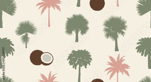 Seamless tropical palm tree and coconut pattern for summer designs.