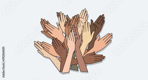 Diverse hands reaching up, symbolizing unity and community support.