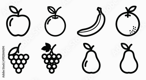 Collection of minimalist fruit icons for healthy eating concepts.