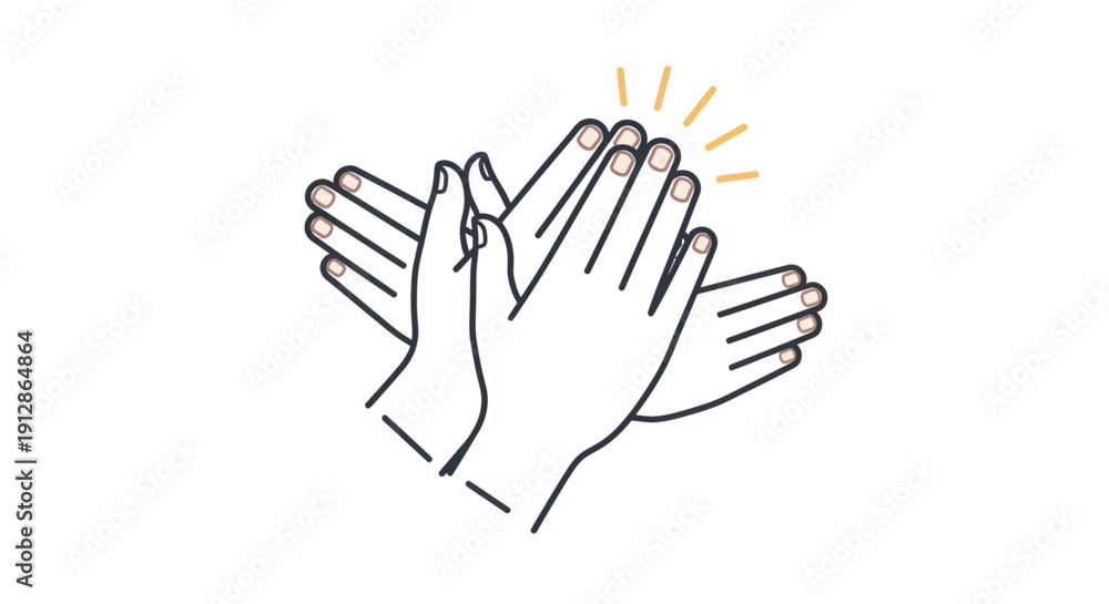 Fototapeta premium Minimalist line art illustration of hands clapping in applause isolated on white background
