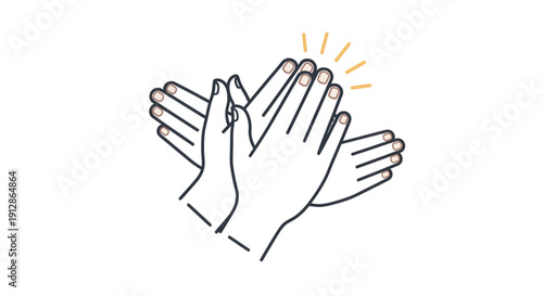 Minimalist line art illustration of hands clapping in applause isolated on white background
