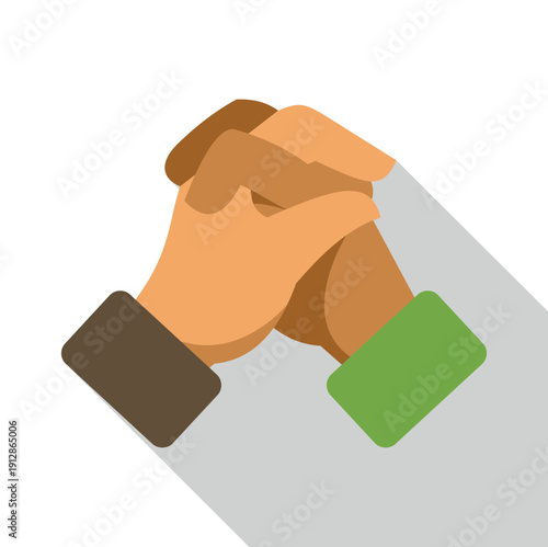 Clasped hands illustrating prayer, religion, and spiritual devotion in flat design