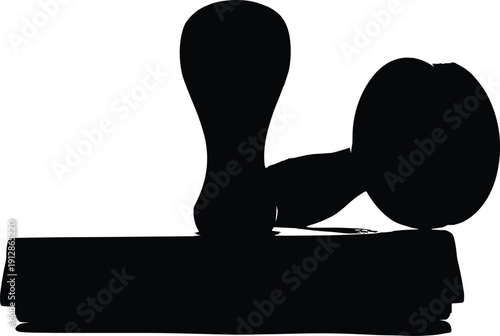 Silhouette of rubber stamp with rounded handle and side seal for approval, validation, and official documentation design themes
