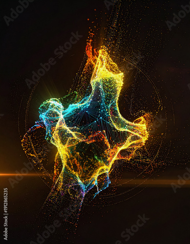Abstract network glows with vibrant colors on a modern dark background backdrop.
