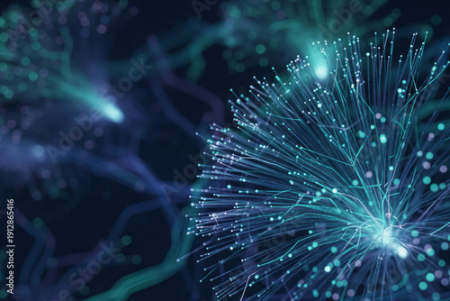 Fiber optics transmit data with cinematic lighting in a high-quality modern style