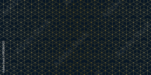 Elegant geometric gold pattern with hexagonal and triangular lines and dots on dark background