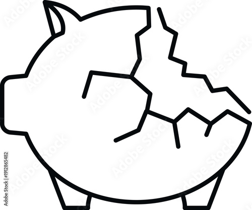 Piggy bank icon shattered, representing financial collapse and reduced savings