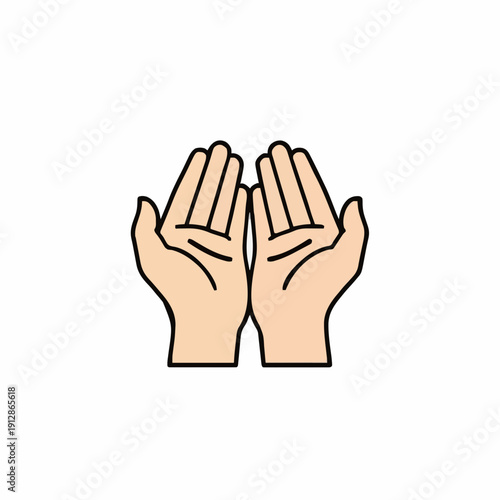 Open Palms Facing Upward in Prayer or Supplication Against a White Background Simple Illustration
