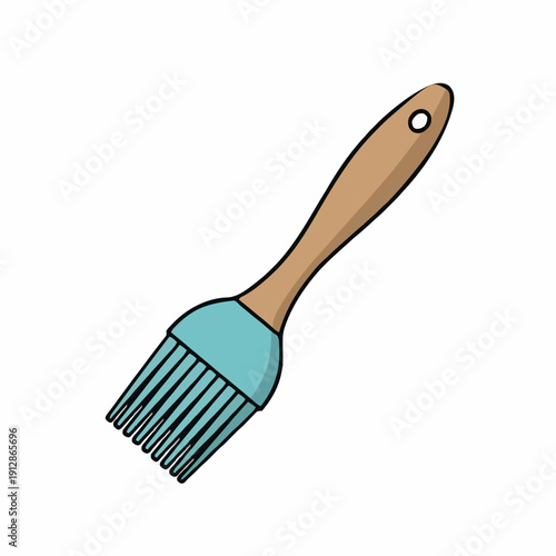 Pastry Brush With Blue Silicone Bristles and Wooden Handle Isolated on White Background for Baking and Cooking Applications