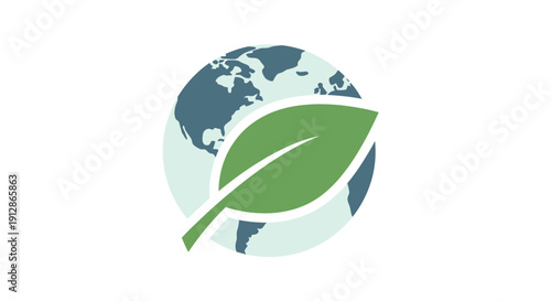 Green Leaf Overlaying a Stylized Earth Globe Icon - Environmental Concept