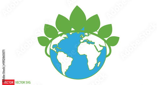Green Leaves Growing Around Planet Earth Globe Icon