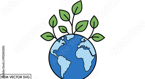 Growing Green Leaves Sprouting from Planet Earth Icon