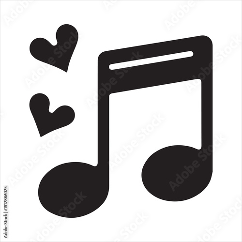 Music note and hearts silhouette vector icon