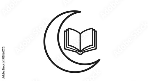 Islamic Crescent Moon with Open Book Icon - Knowledge and Faith Symbol