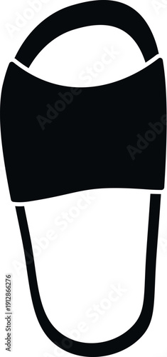 Black outline icon showing a casual slide sandal, simple graphic style