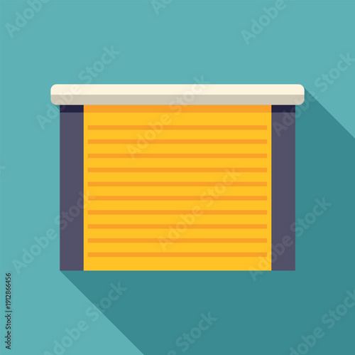 Yellow roller shutter door providing security and storage in a flat design style illustration